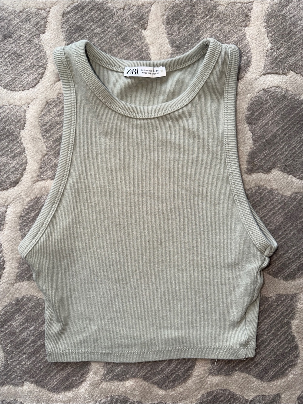 ZARA Light Sage Ribbed Cropped Tank